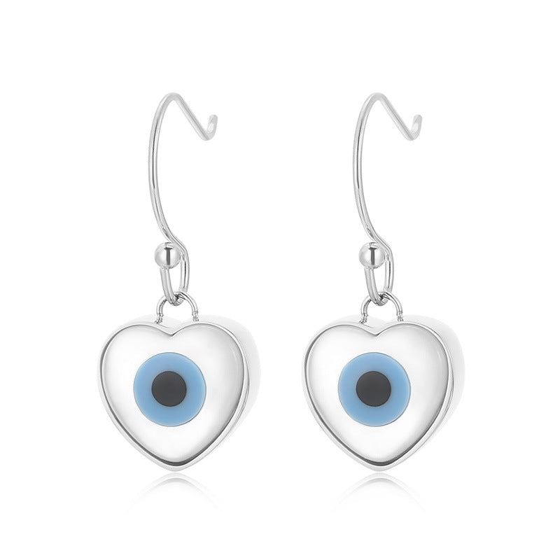 Fashion Devil's Eye Heart Shape Titanium Steel Earrings Patchwork Stainless Steel Earrings