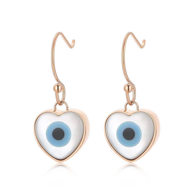 Fashion Devil's Eye Heart Shape Titanium Steel Earrings Patchwork Stainless Steel Earrings