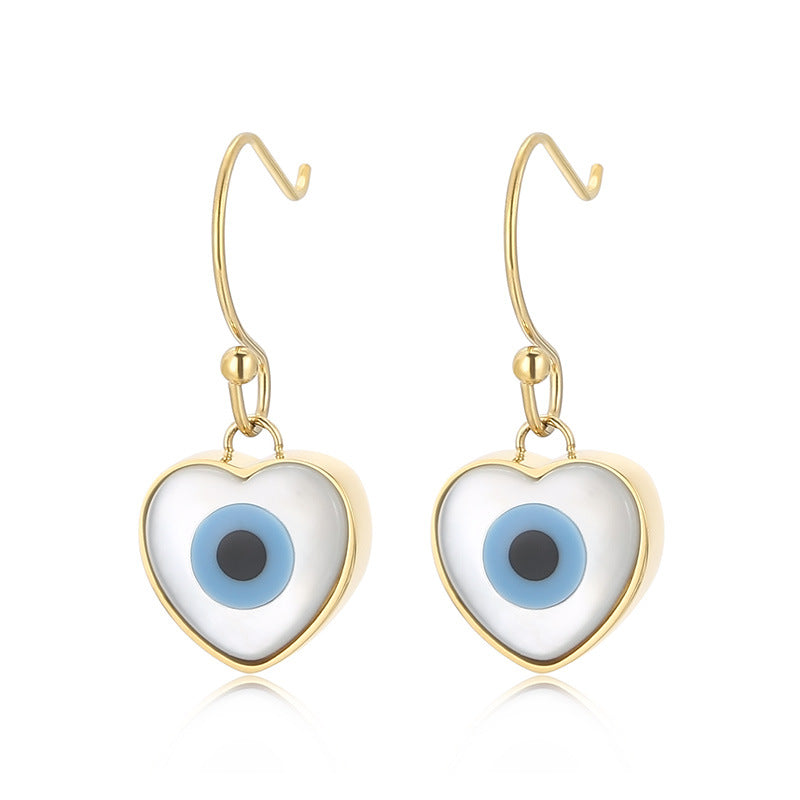 Fashion Devil's Eye Heart Shape Titanium Steel Earrings Patchwork Stainless Steel Earrings