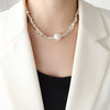 Elegant Geometric Titanium Steel Inlay Artificial Pearls Necklace