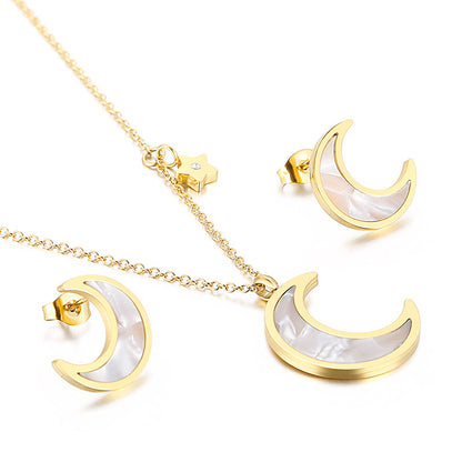 Fashion Moon Titanium Steel Plating Earrings Necklace 1 Set