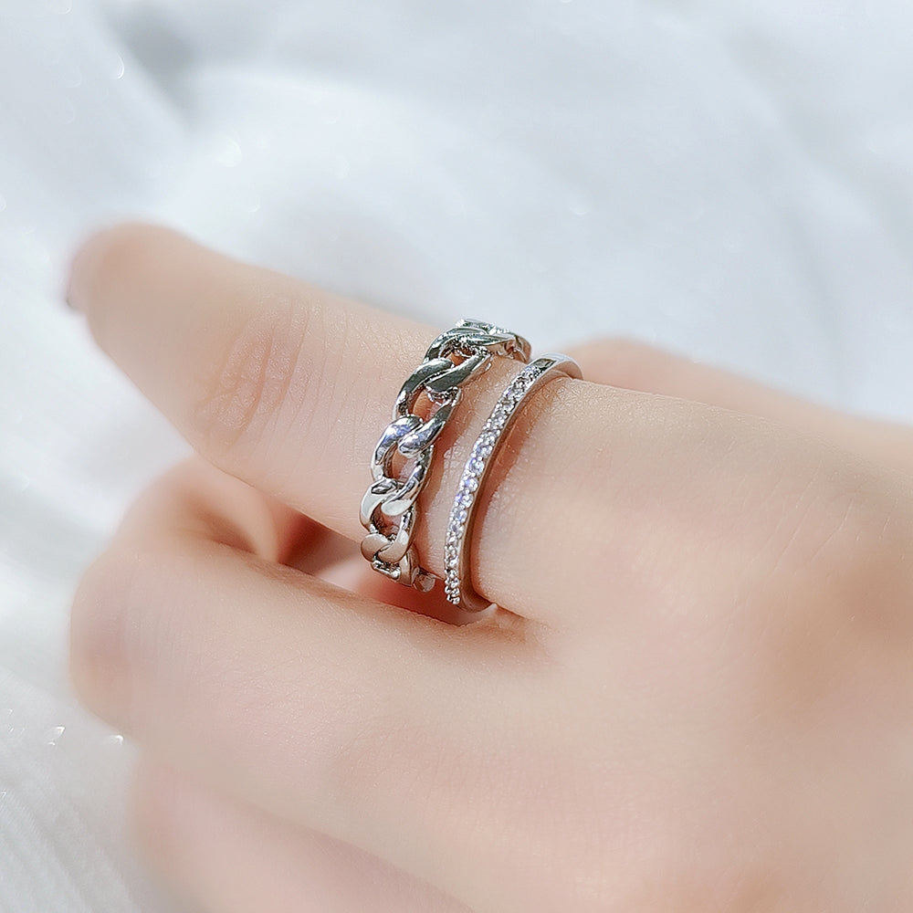 Fashion Round Waves Copper Plating Rhinestones Rings 1 Piece