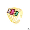 Elegant Shiny Square Copper Plating Inlay Zircon 18k Gold Plated Open Rings