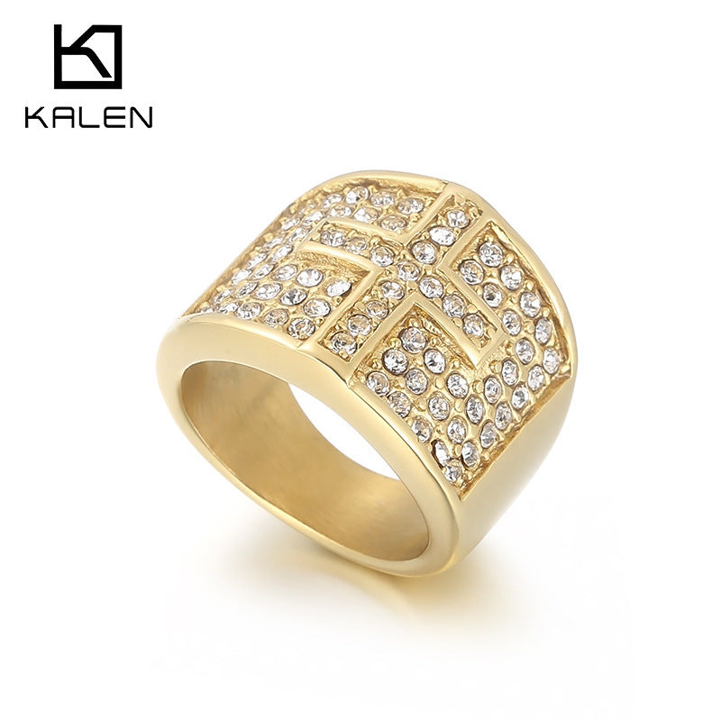 Fashion Cross Titanium Steel Rings Plating Metal Rhinestones Stainless Steel Rings