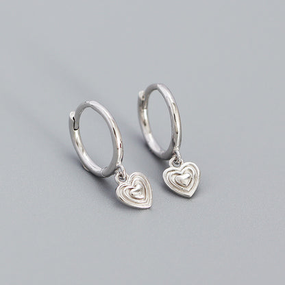 Retro Heart Shape Silver Earrings Patchwork 925 Silver Earrings