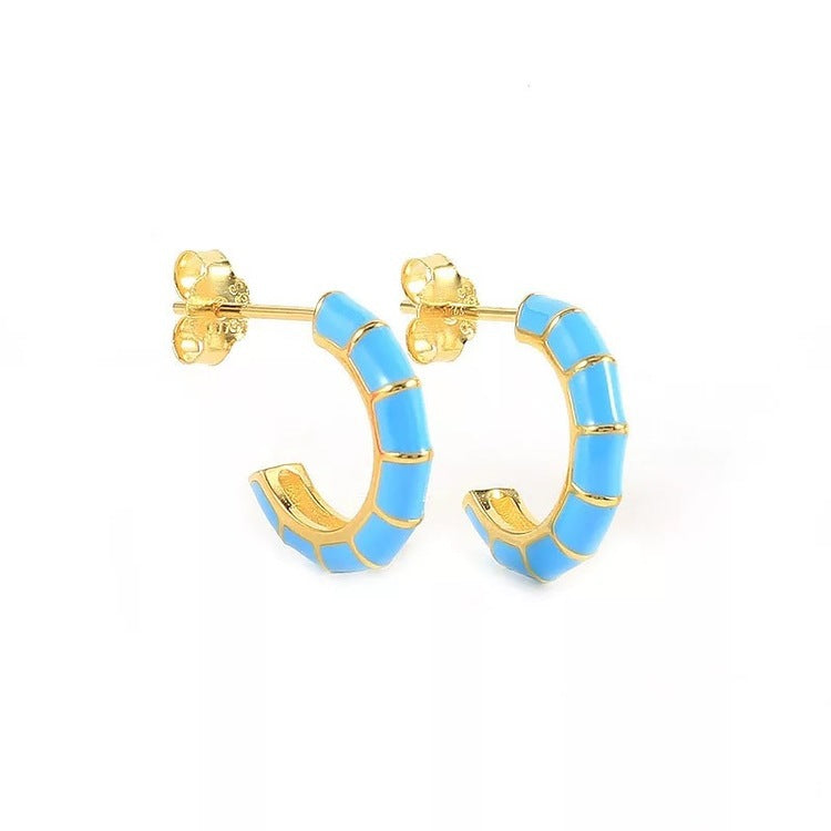 Fashion C Shape Enamel Plating Copper Ear Studs