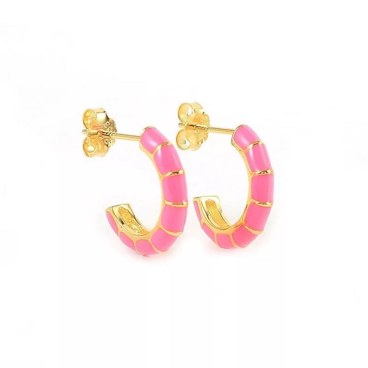 Fashion C Shape Enamel Plating Copper Ear Studs