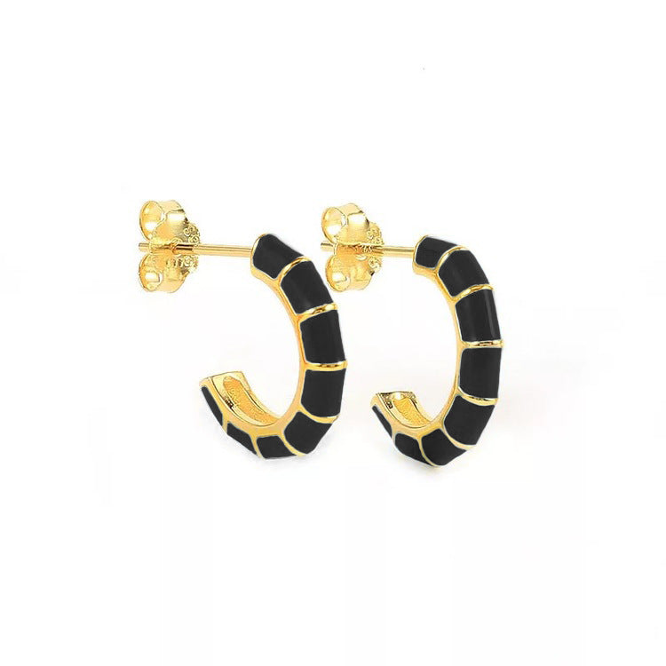 Fashion C Shape Enamel Plating Copper Ear Studs