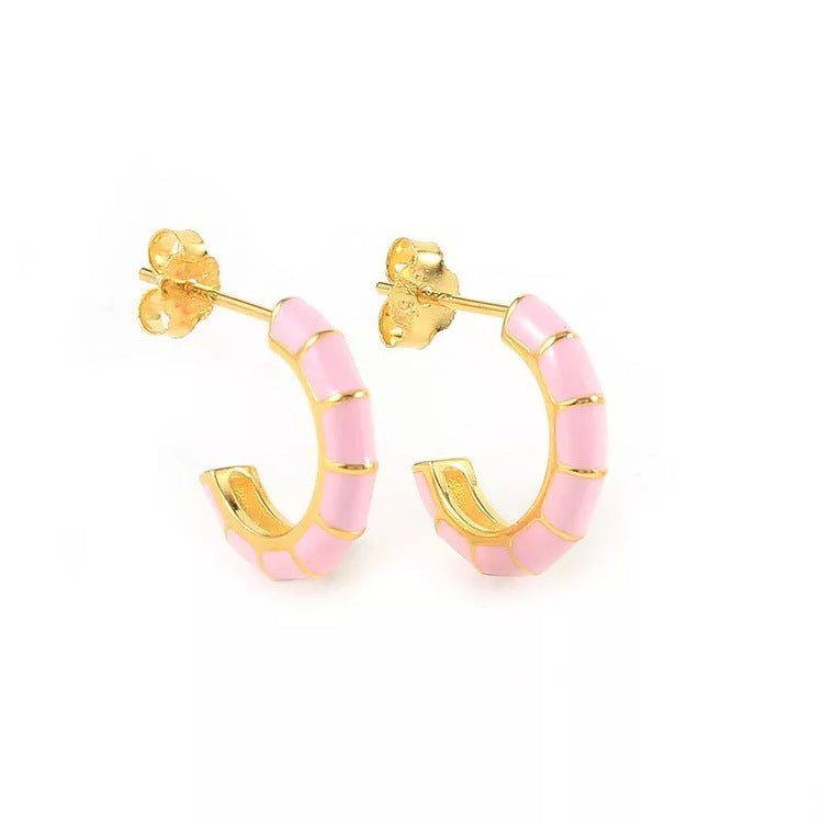 Fashion C Shape Enamel Plating Copper Ear Studs