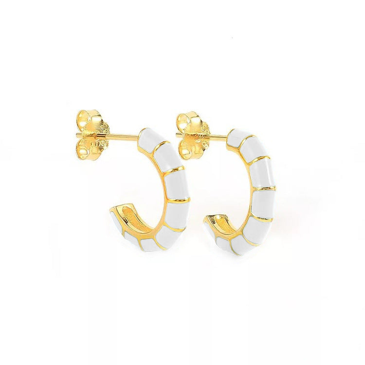 Fashion C Shape Enamel Plating Copper Ear Studs