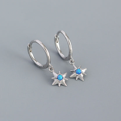 Fashion Star Silver Earrings Inlay Artificial Gemstones 925 Silver Earrings