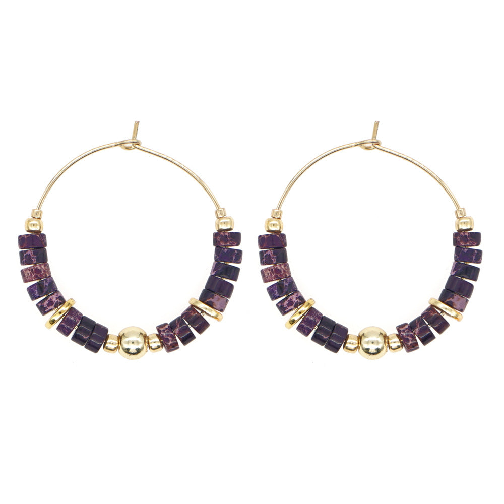 1 Pair Bohemian Geometric Beaded Alloy Women's Hoop Earrings