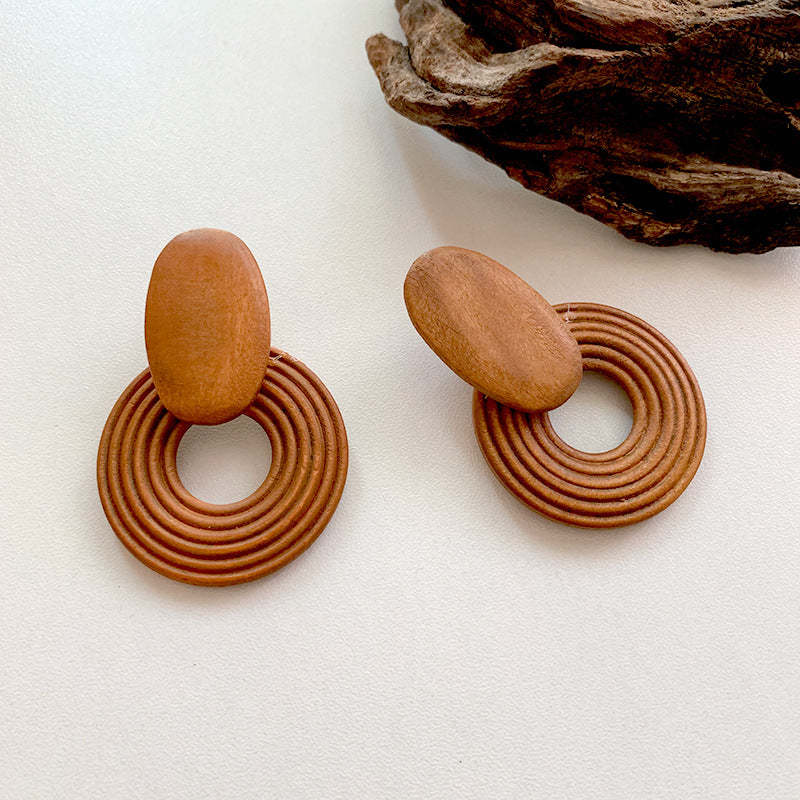 1 Pair Retro Geometric Wood Ear Studs