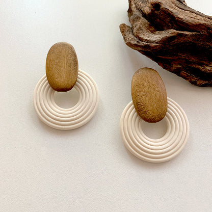 1 Pair Retro Geometric Wood Ear Studs