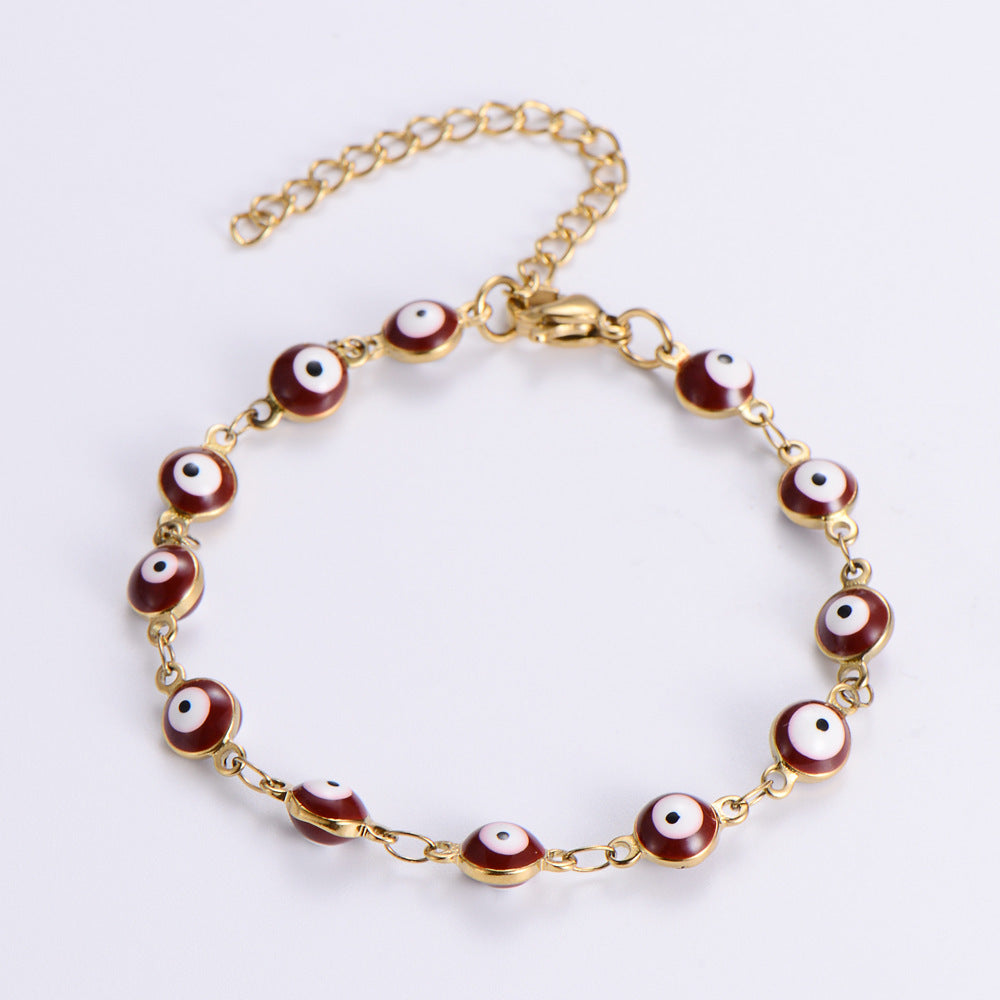 Ethnic Style Eye Stainless Steel Bracelets Necklace Patchwork Enamel Gold Plated Stainless Steel Bracelets