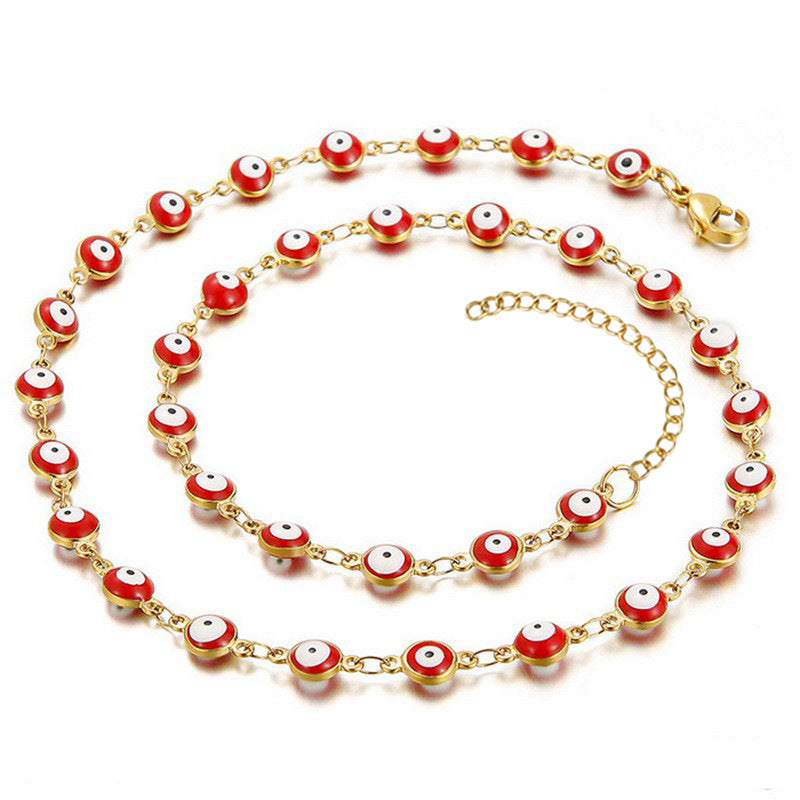 Ethnic Style Eye Stainless Steel Bracelets Necklace Patchwork Enamel Gold Plated Stainless Steel Bracelets