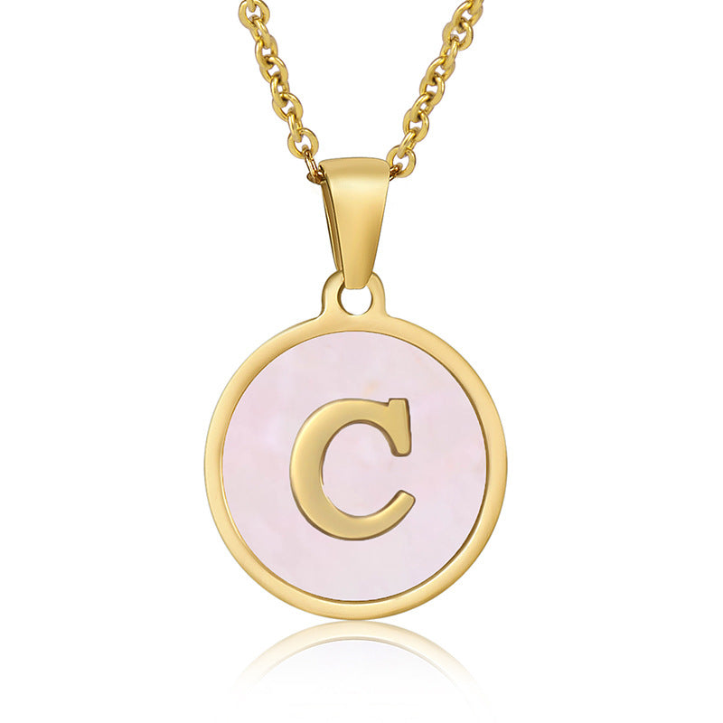 Simple Style Round Letter Stainless Steel Pendant Necklace Gold Plated Shell Stainless Steel Necklaces