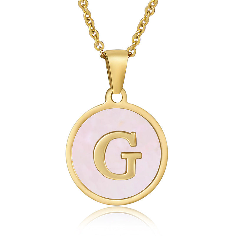 Simple Style Round Letter Stainless Steel Pendant Necklace Gold Plated Shell Stainless Steel Necklaces