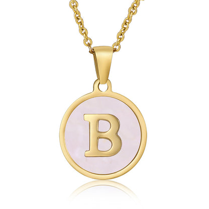 Simple Style Round Letter Stainless Steel Pendant Necklace Gold Plated Shell Stainless Steel Necklaces