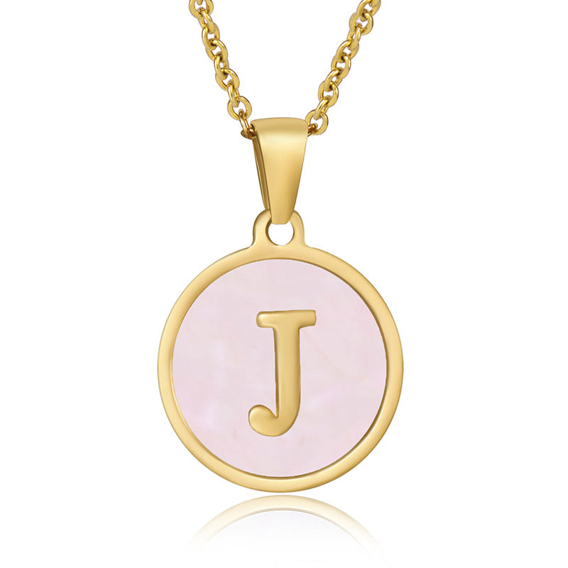 Simple Style Round Letter Stainless Steel Pendant Necklace Gold Plated Shell Stainless Steel Necklaces