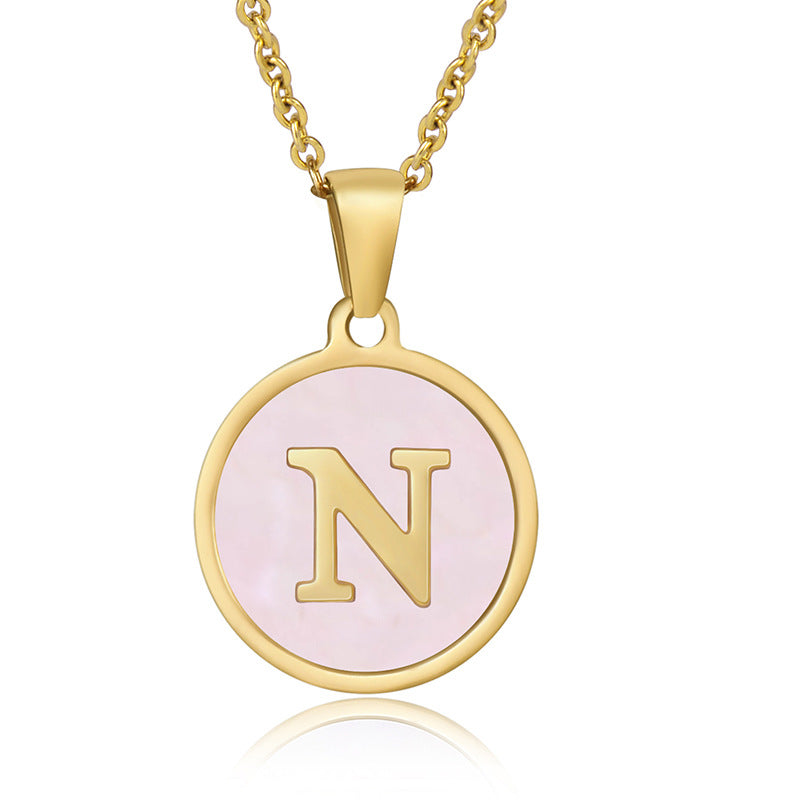 Simple Style Round Letter Stainless Steel Pendant Necklace Gold Plated Shell Stainless Steel Necklaces