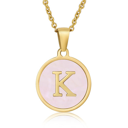 Simple Style Round Letter Stainless Steel Pendant Necklace Gold Plated Shell Stainless Steel Necklaces