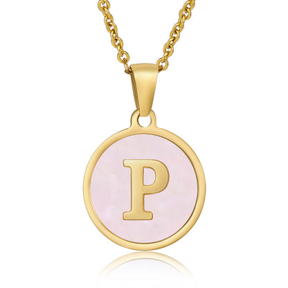 Simple Style Round Letter Stainless Steel Pendant Necklace Gold Plated Shell Stainless Steel Necklaces