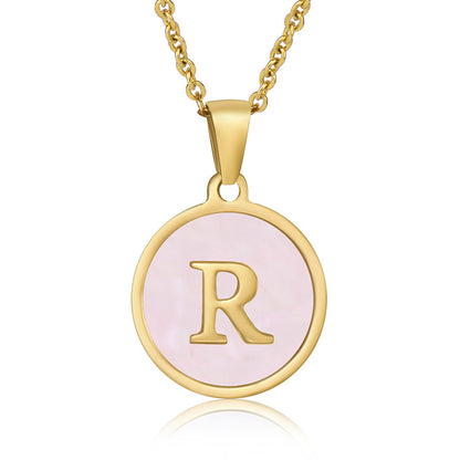 Simple Style Round Letter Stainless Steel Pendant Necklace Gold Plated Shell Stainless Steel Necklaces