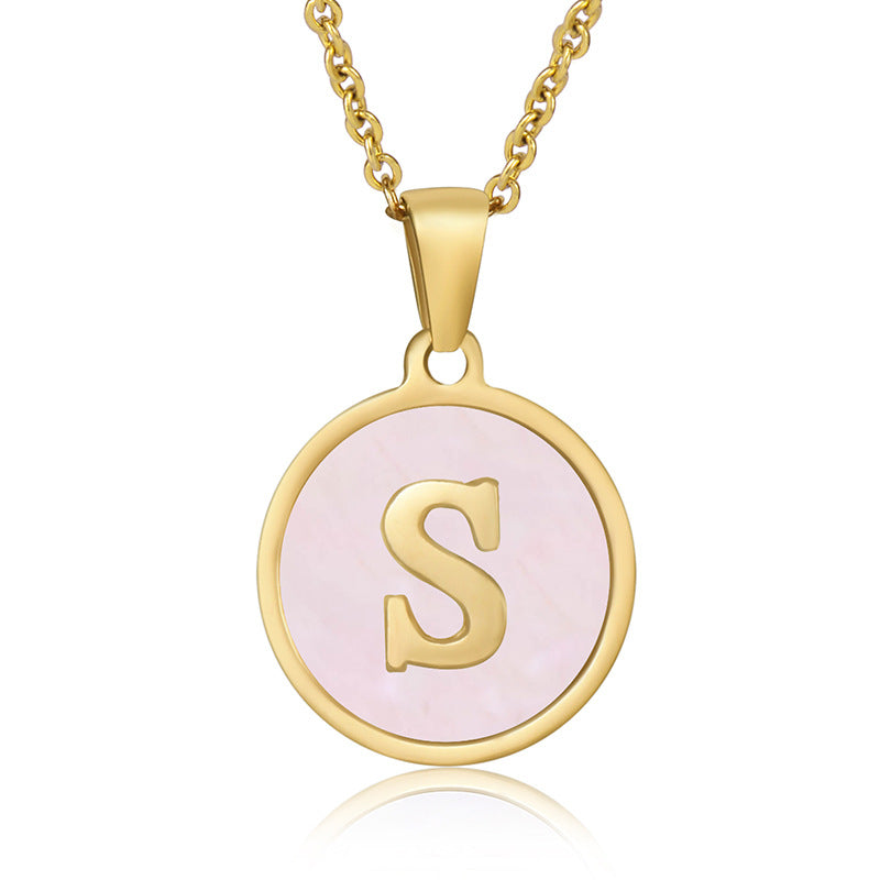 Simple Style Round Letter Stainless Steel Pendant Necklace Gold Plated Shell Stainless Steel Necklaces