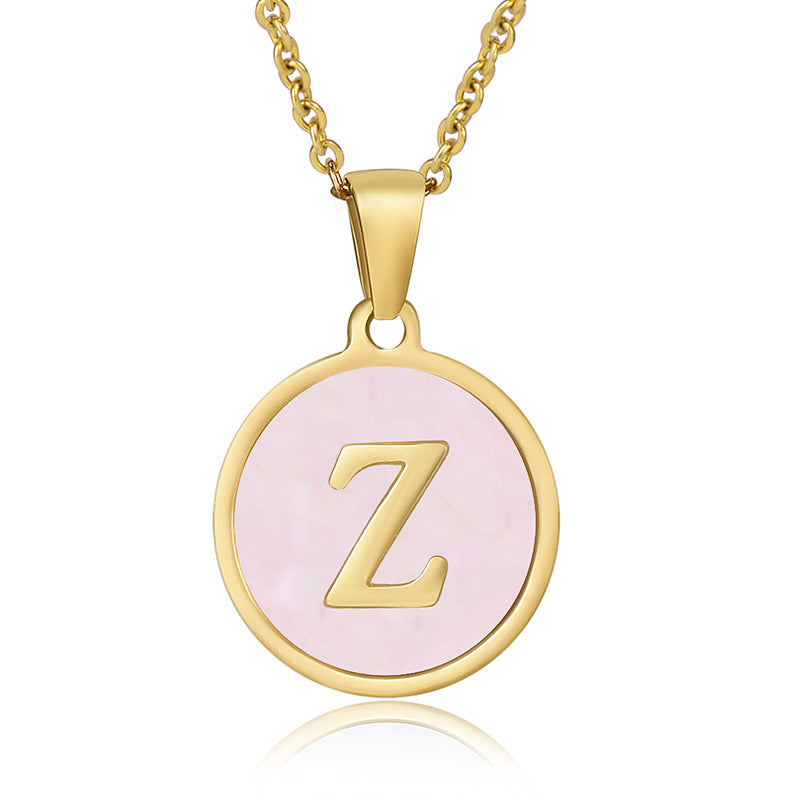 Simple Style Round Letter Stainless Steel Pendant Necklace Gold Plated Shell Stainless Steel Necklaces