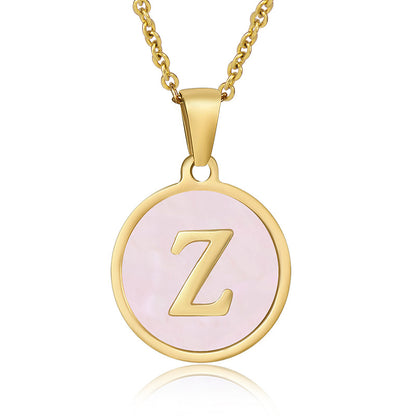 Simple Style Round Letter Stainless Steel Pendant Necklace Gold Plated Shell Stainless Steel Necklaces