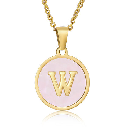 Simple Style Round Letter Stainless Steel Pendant Necklace Gold Plated Shell Stainless Steel Necklaces