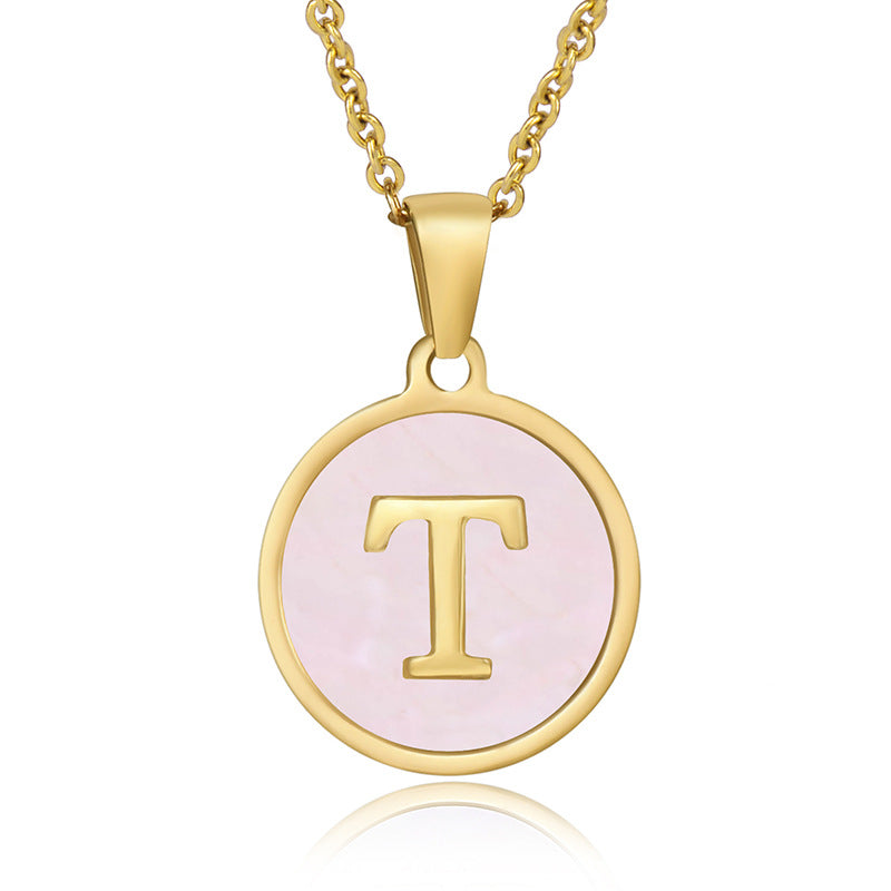 Simple Style Round Letter Stainless Steel Pendant Necklace Gold Plated Shell Stainless Steel Necklaces