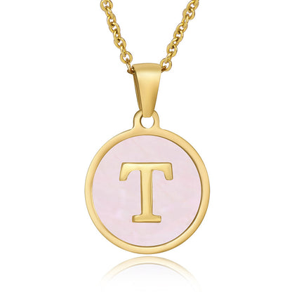 Simple Style Round Letter Stainless Steel Pendant Necklace Gold Plated Shell Stainless Steel Necklaces