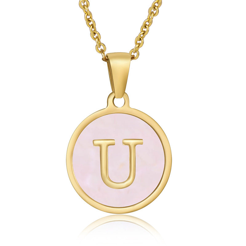 Simple Style Round Letter Stainless Steel Pendant Necklace Gold Plated Shell Stainless Steel Necklaces