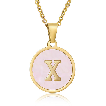 Simple Style Round Letter Stainless Steel Pendant Necklace Gold Plated Shell Stainless Steel Necklaces