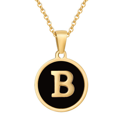 Fashion Round Letter Stainless Steel Gold Plated Shell Pendant Necklace