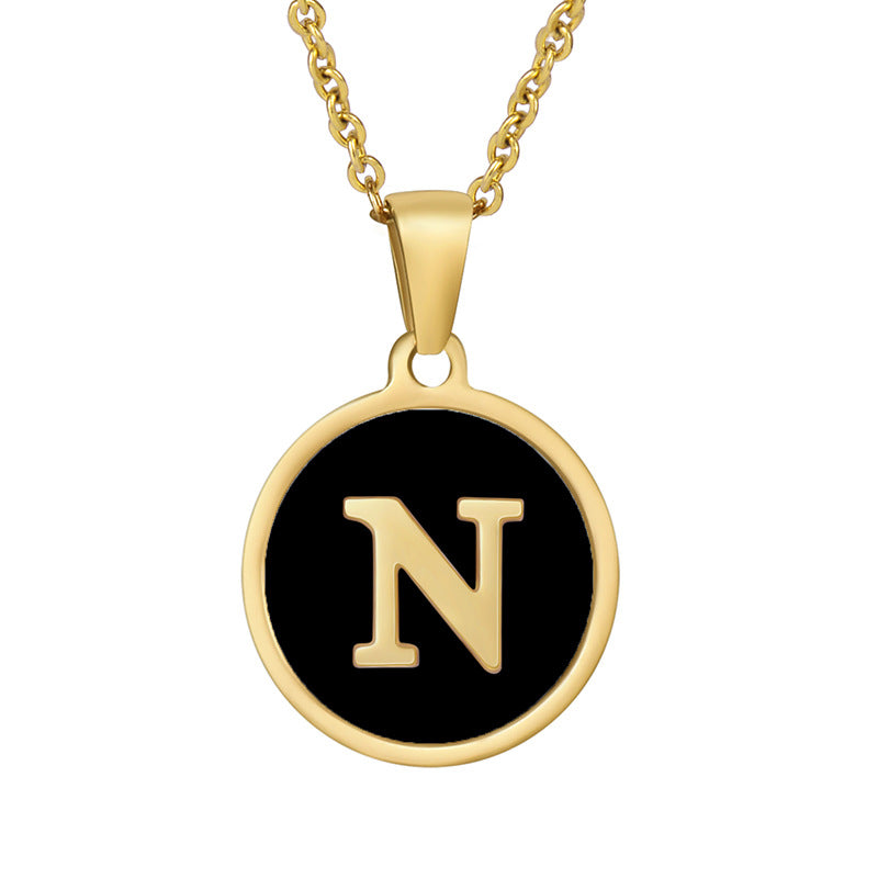 Fashion Round Letter Stainless Steel Gold Plated Shell Pendant Necklace