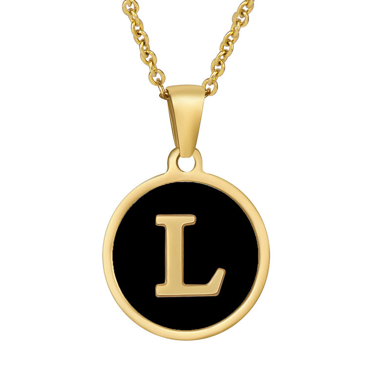 Fashion Round Letter Stainless Steel Gold Plated Shell Pendant Necklace