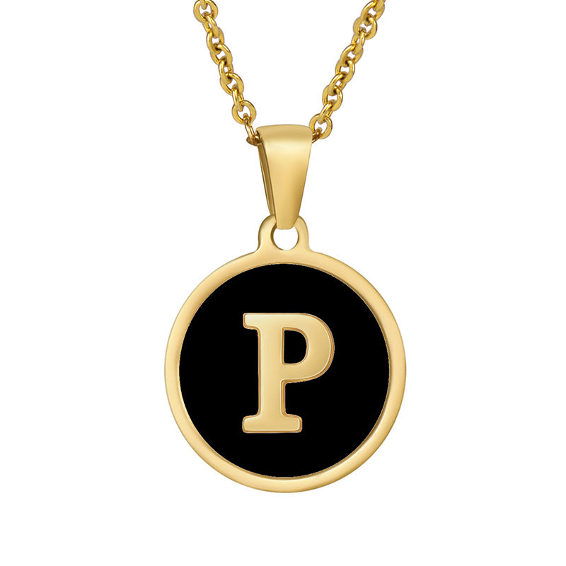 Fashion Round Letter Stainless Steel Gold Plated Shell Pendant Necklace