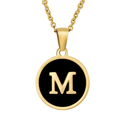 Fashion Round Letter Stainless Steel Gold Plated Shell Pendant Necklace