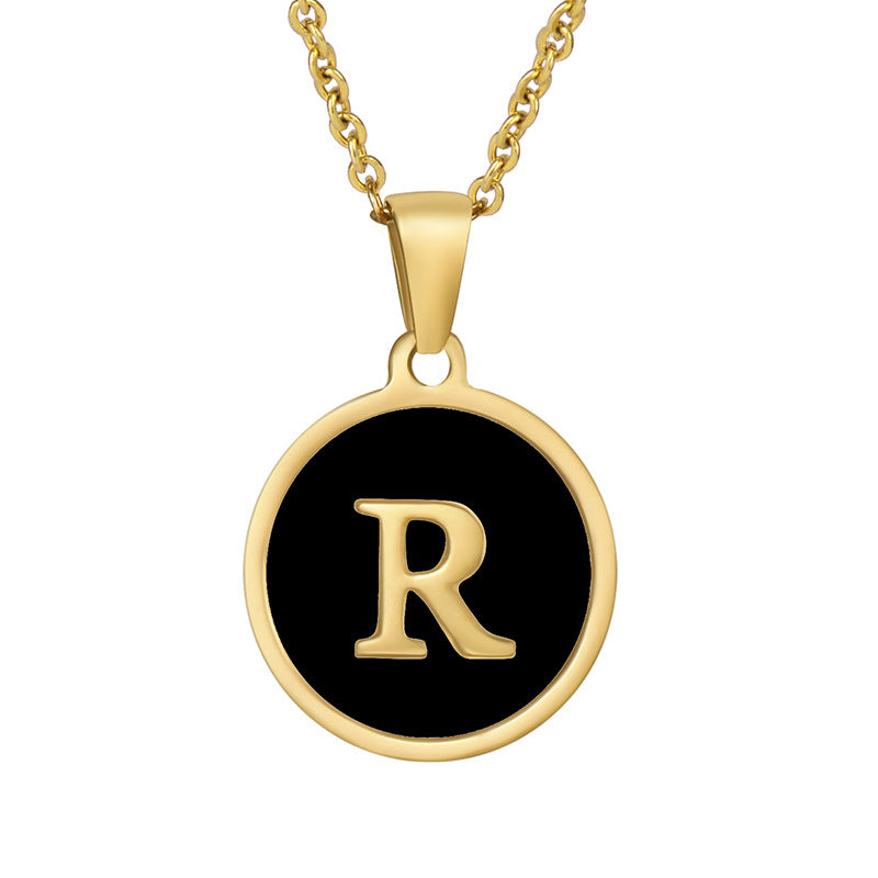 Fashion Round Letter Stainless Steel Gold Plated Shell Pendant Necklace