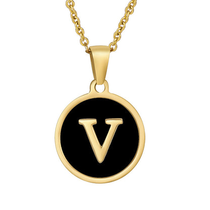 Fashion Round Letter Stainless Steel Gold Plated Shell Pendant Necklace