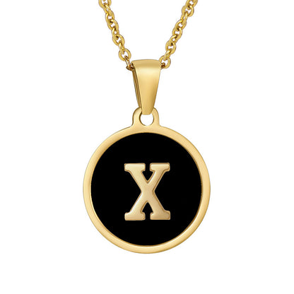 Fashion Round Letter Stainless Steel Gold Plated Shell Pendant Necklace