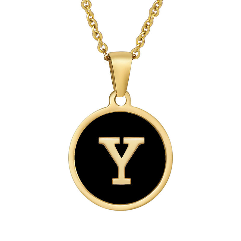 Fashion Round Letter Stainless Steel Gold Plated Shell Pendant Necklace