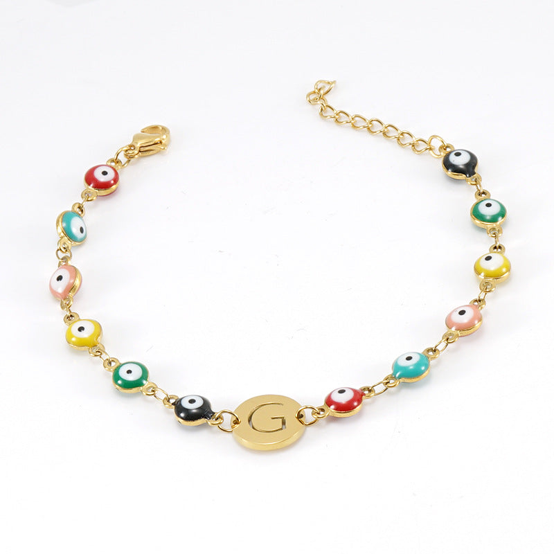 Fashion Letter Eye Stainless Steel Bracelets Enamel Stainless Steel Bracelets