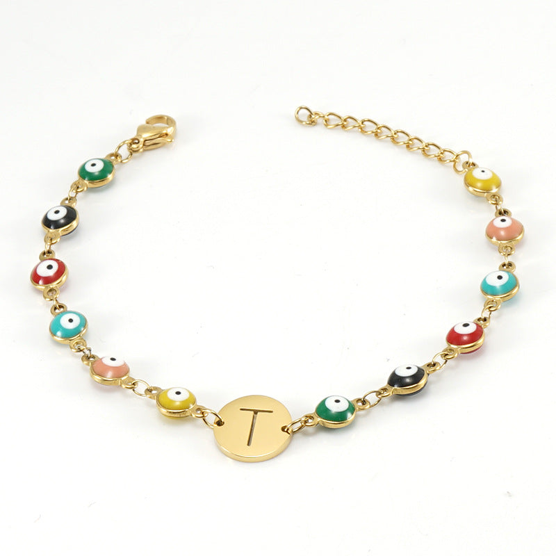 Fashion Letter Eye Stainless Steel Bracelets Enamel Stainless Steel Bracelets