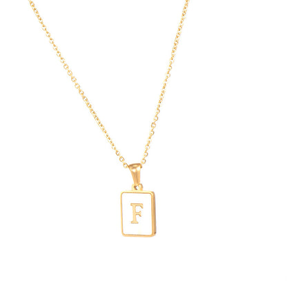 Vintage Style Letter Square Stainless Steel Plating Inlay Shell 18k Gold Plated Pendant Necklace