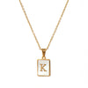 Vintage Style Letter Square Stainless Steel Plating Inlay Shell 18k Gold Plated Pendant Necklace