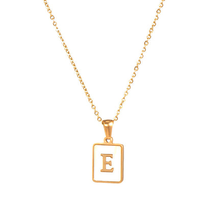 Vintage Style Letter Square Stainless Steel Plating Inlay Shell 18k Gold Plated Pendant Necklace